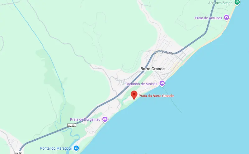 Localização da praia de Barra Grande em Maragogi