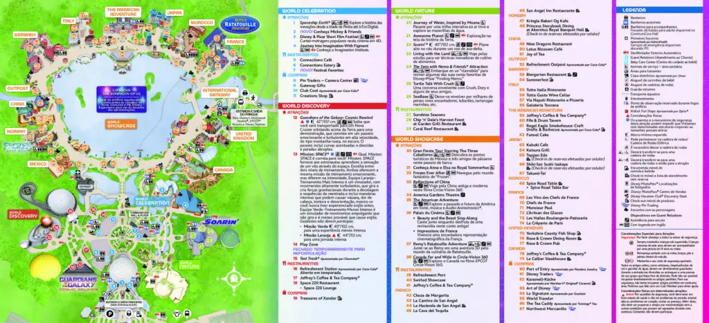 Mapa do parque Disney Epcot em Orlando