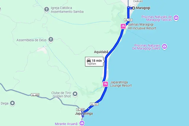 Informações da praia de Japaratinga próxima a Maragogi