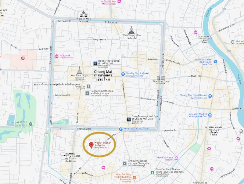 Wat Sri Suphan - mapa