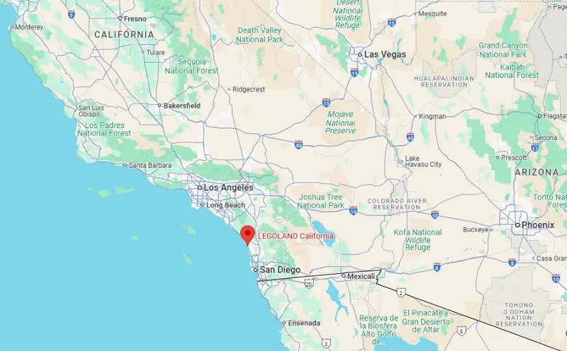 Mapa da localização da Legoland na Califórnia