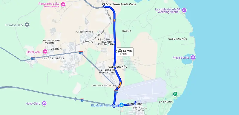 Mapa do centro de Punta Cana até o aeroporto Mapa do centro de Punta Cana até o aeroporto
