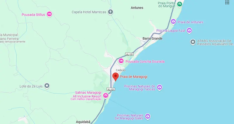 Localização da praia de Maragogi
