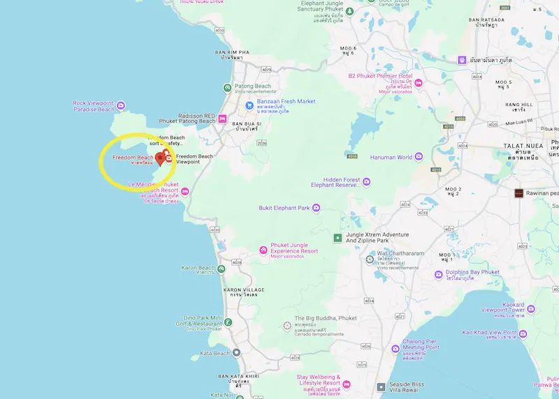 Mapa Freedom Beach em Phuket