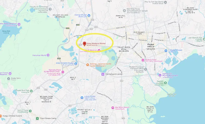 Mapa Naka Night Market em Phuket