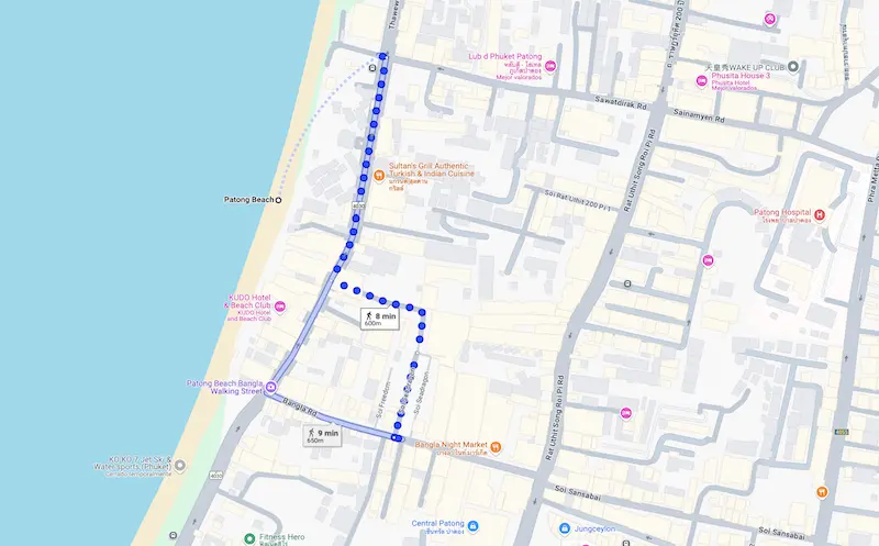 Trajeto de Patong Beach a Bangla Road