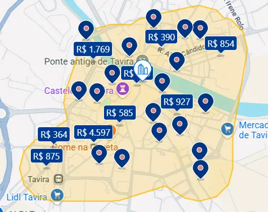 Mapa da região mais recomendada para hospedagens