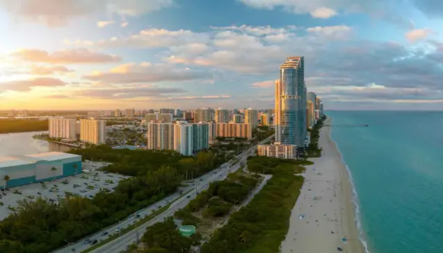Paisagem do entardecer em Miami