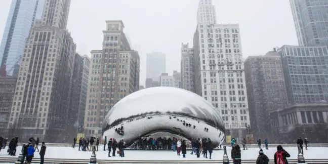 Cloud Gate no Millennium Park no inverno em Chicago