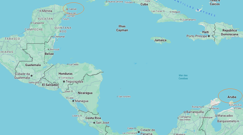 Aruba e Cancún: Mapa