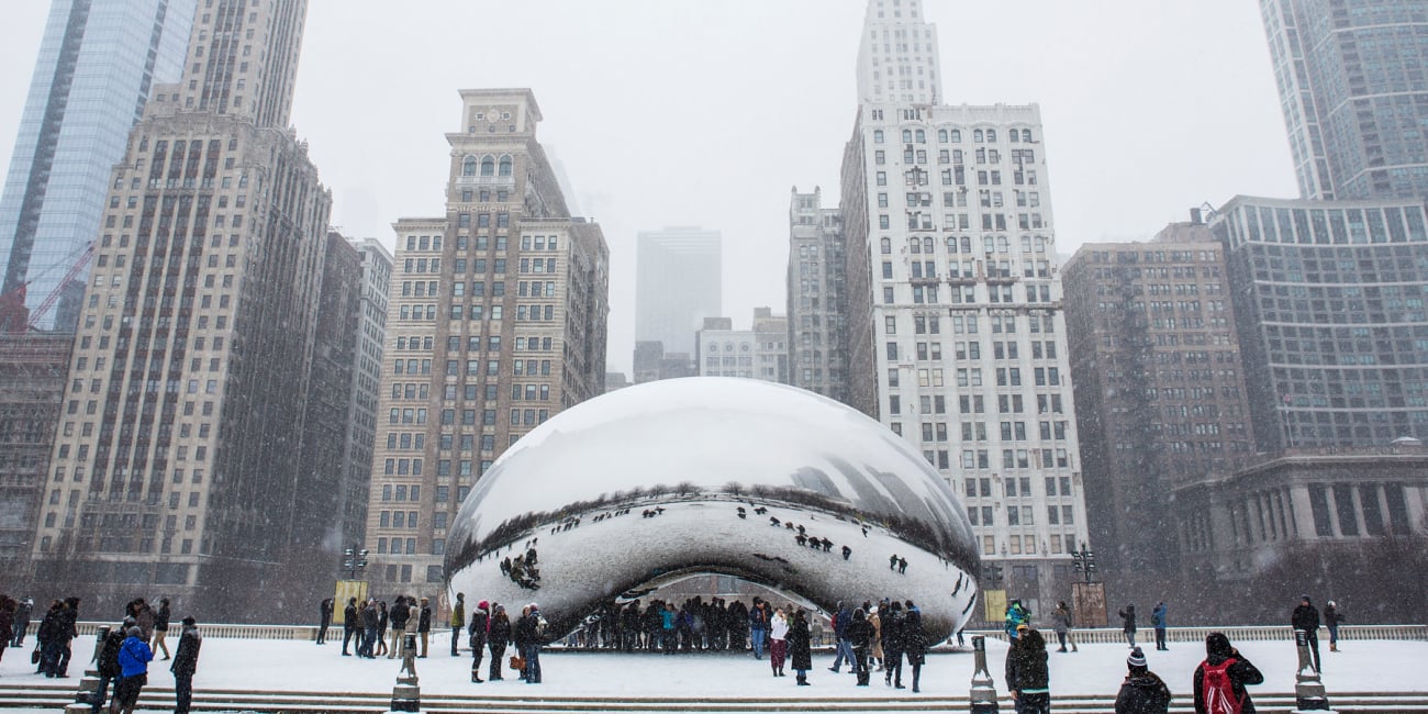 Cloud Gate no Millennium Park no inverno em Chicago