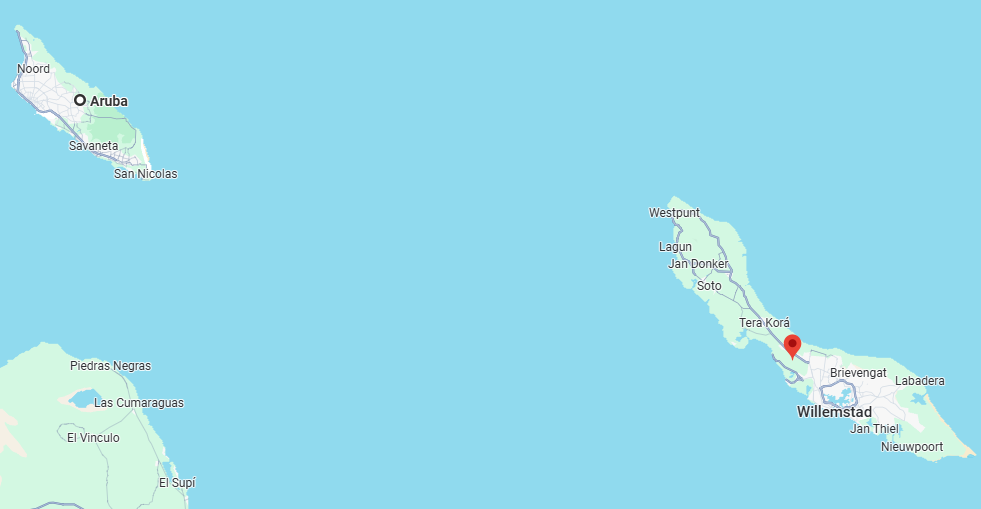 Mapa com as ilhas Aruba e Curaçao