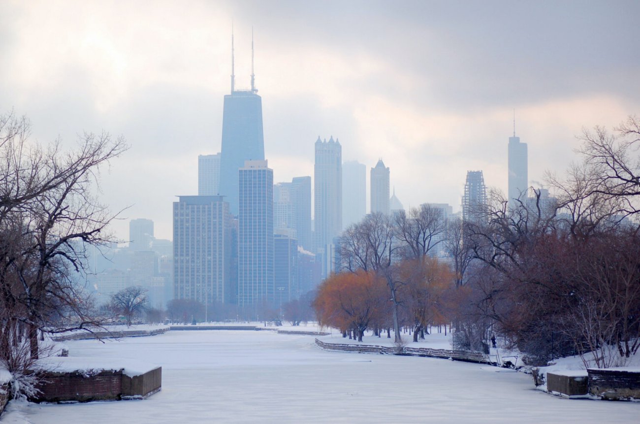 Neve no Grant Park no inverno em Chicago