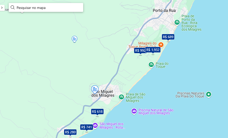 Mapa das melhores regiões onde ficar em São Miguel dos Milagres Mapa das melhores regiões onde ficar em São Miguel dos Milagres