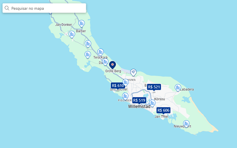 Mapa das melhores regiões onde ficar em Curaçao