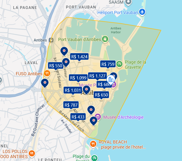 Mapa da região do centro de Antipes