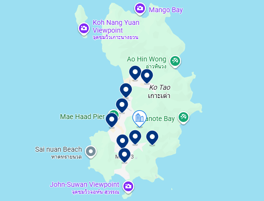 Mapa do Booking de Koh Tao Mapa do Booking de Koh Tao