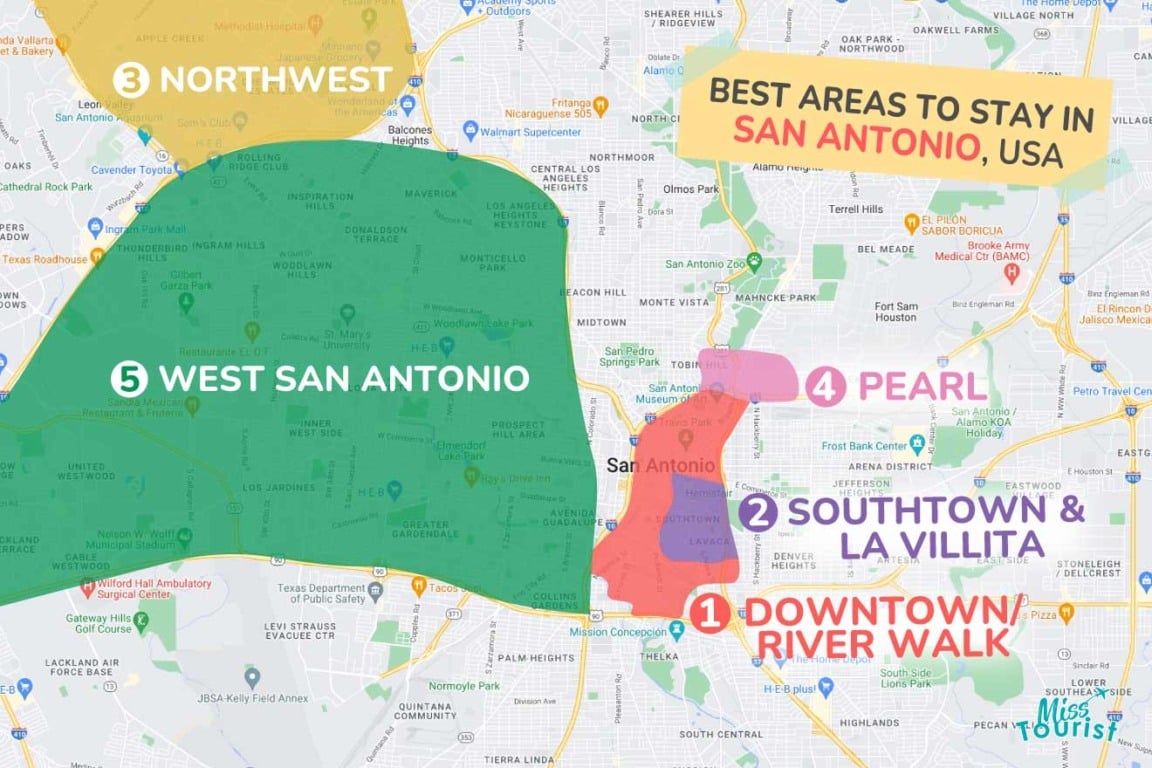Melhor regiões para ficar em San Antonio