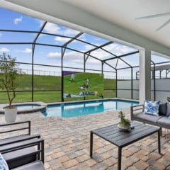 Piscina e área gourmet em casa alugada em Orlando