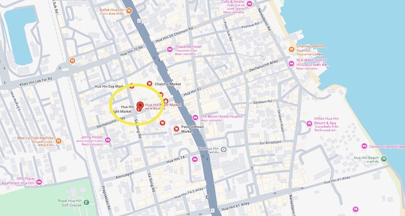 Mapa do Mercado Noturno de Hua Hin