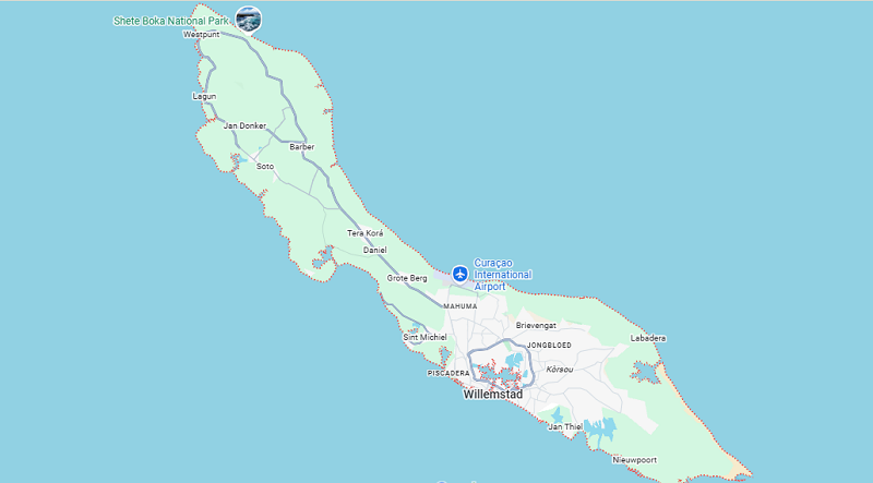 Mapa com a ilha de Curaçao