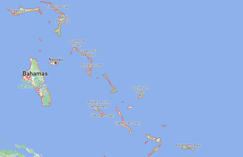 Mapa mostrando as ilhas das Bahamas