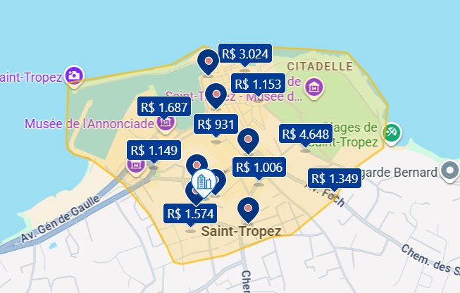 Mapa do centro de San Tropez
