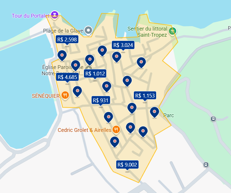 Mapa da Cidade Velha em Saint-Tropez