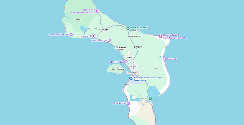 Mapa da Ilha Bonaire no Caribe