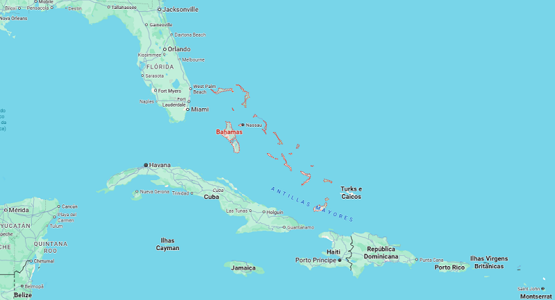 Mapa com ilhas caribenhas