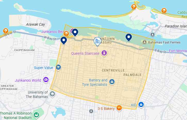 Melhor região onde ficar em Nassau: Mapa