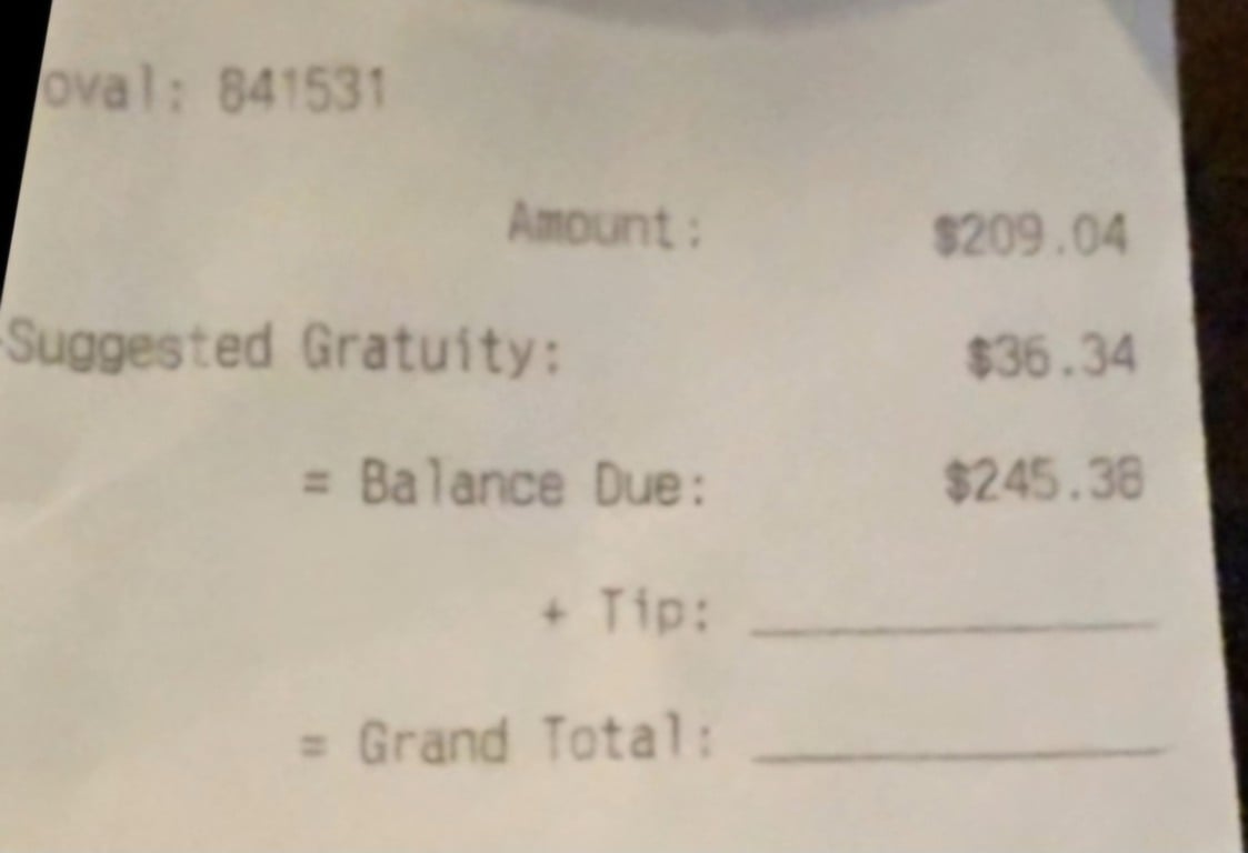 Conta de restaurante em Orlando