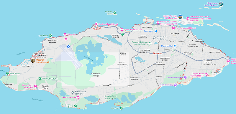Nassau nas Bahamas: Mapa