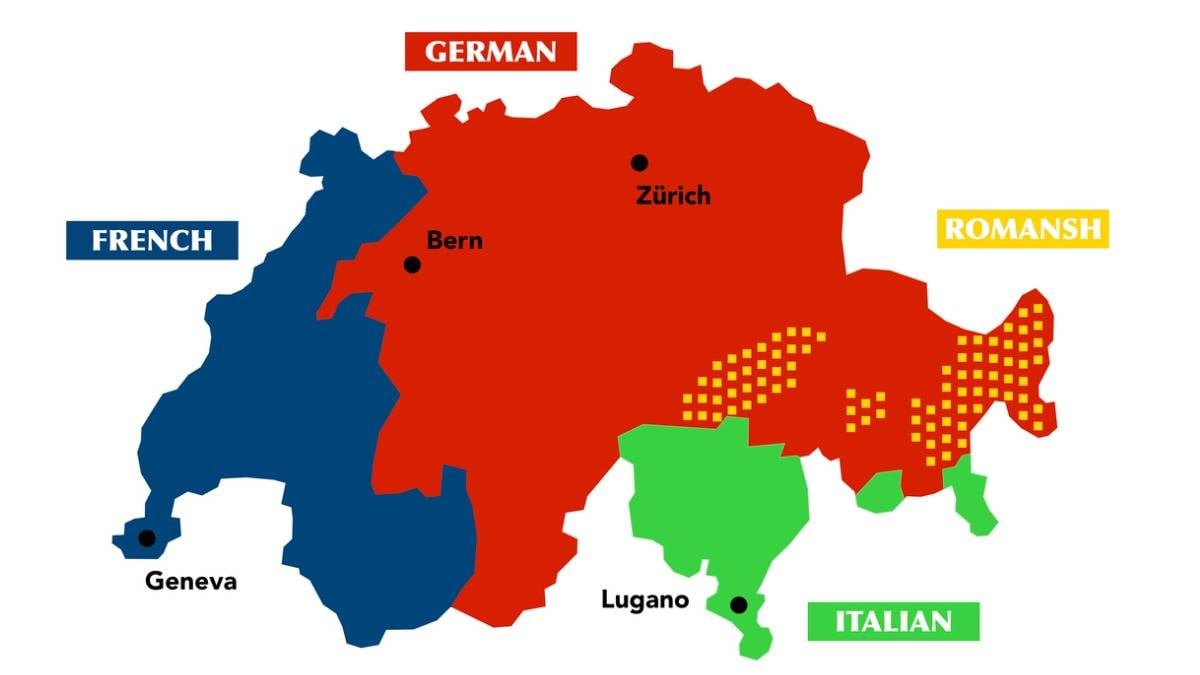 Mapa da diversidade de línguas na Suíça