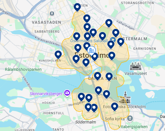 Mapa do Booking de Estocolmo Mapa do Booking de Estocolmo