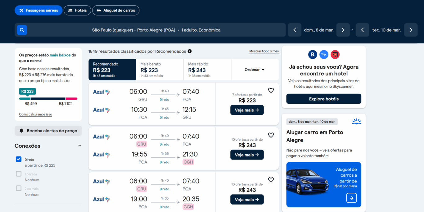 Preço dos voos no Comparador de passagens aéreas - Porto Alegre