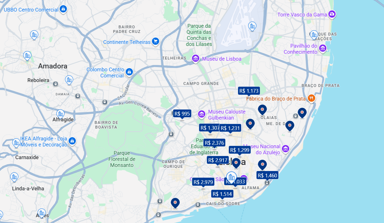 Mapa das regiões em Lisboa