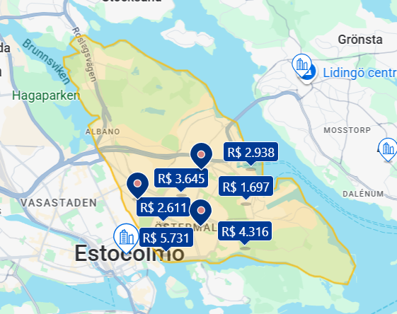 Mapa de Östermalm Mapa de Östermalm