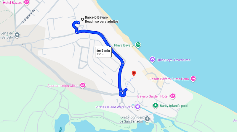 Mapa dos hotéis Barceló em Punta Cana