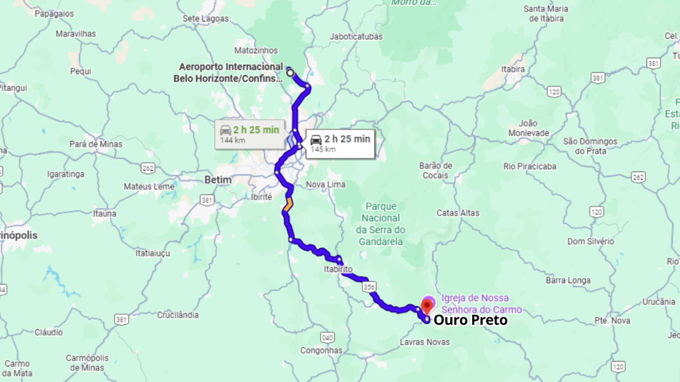 Rota para Ouro Preto Rota para Ouro Preto