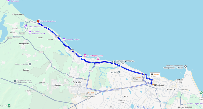 Mapa de Fortaleza a Cumbuco Mapa de Fortaleza a Cumbuco