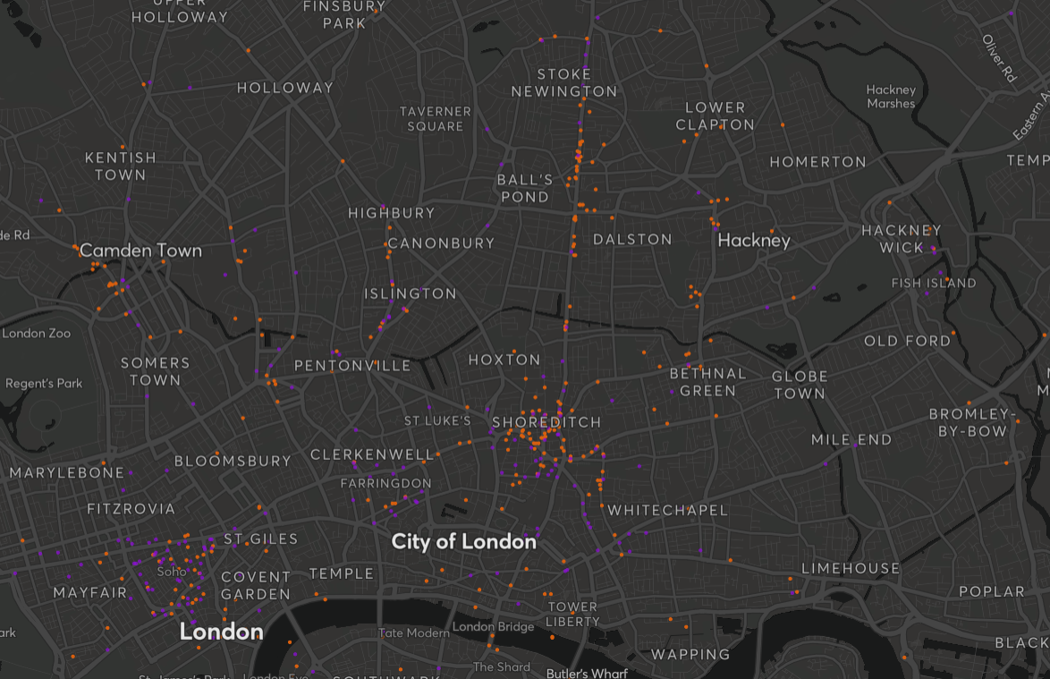 Mapa com disposição de pubs em Londres Mapa com disposição de pubs em Londres