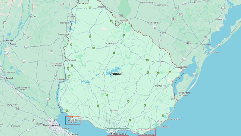 Mapa das cidades turísticas do Uruguai Mapa das cidades turísticas do Uruguai