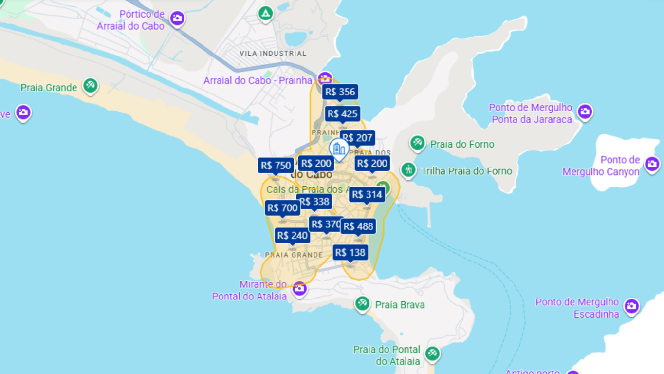 Mapa de hotéis em Arraial do Cabo Mapa de hotéis em Arraial do Cabo