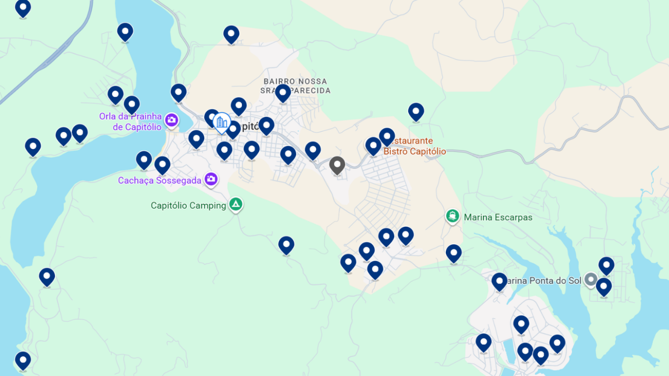 Mapa de hot&eacute;is em Capit&oacute;lio em Minas Gerais
