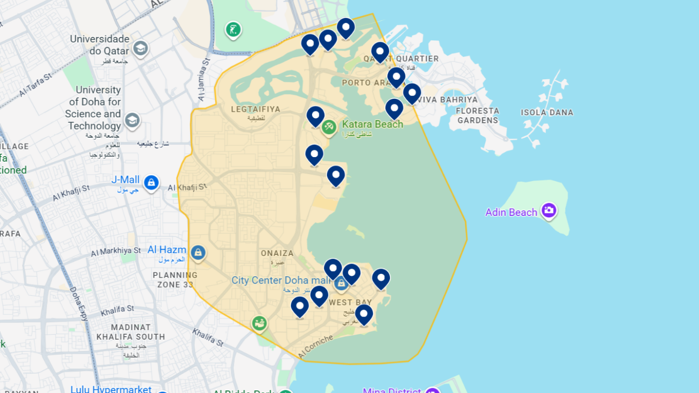 Mapa de hotéis em West Bay em Doha Mapa de hotéis em West Bay em Doha