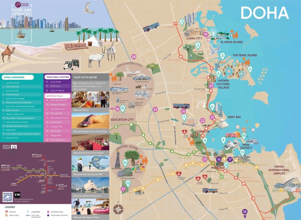Mapa turístico de Doha no Catar Mapa turístico de Doha no Catar