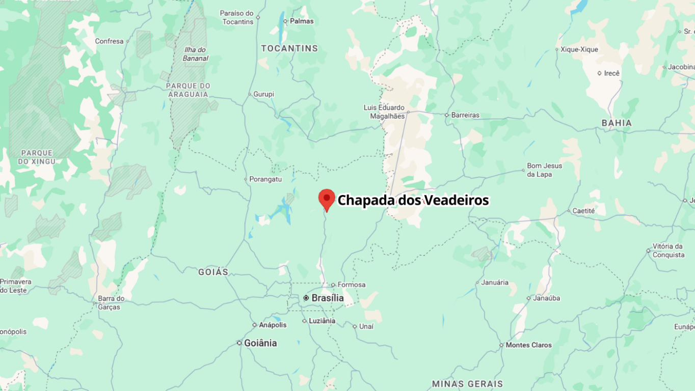 Mapa com a localização da Chapada dos Veadeiros Mapa com a localização da Chapada dos Veadeiros