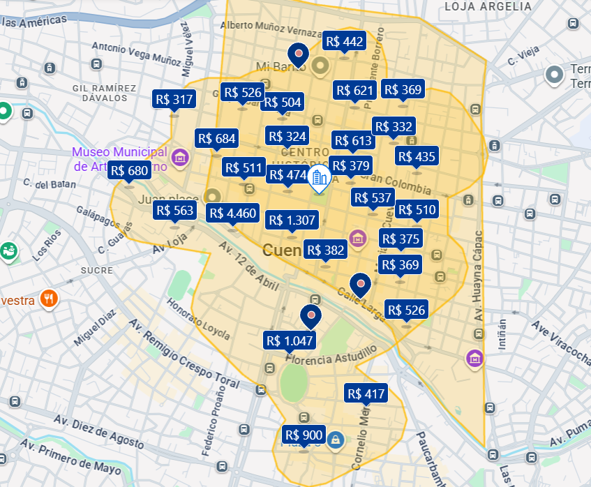 Mapa de hospedagens em Cuenca Mapa de hospedagens em Cuenca