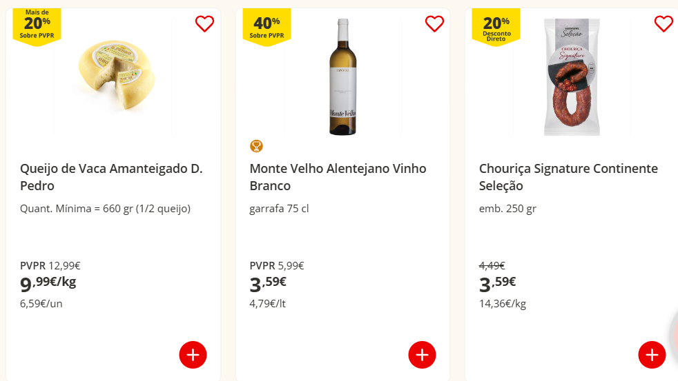 Valores no mercado Continente Valores no mercado Continente